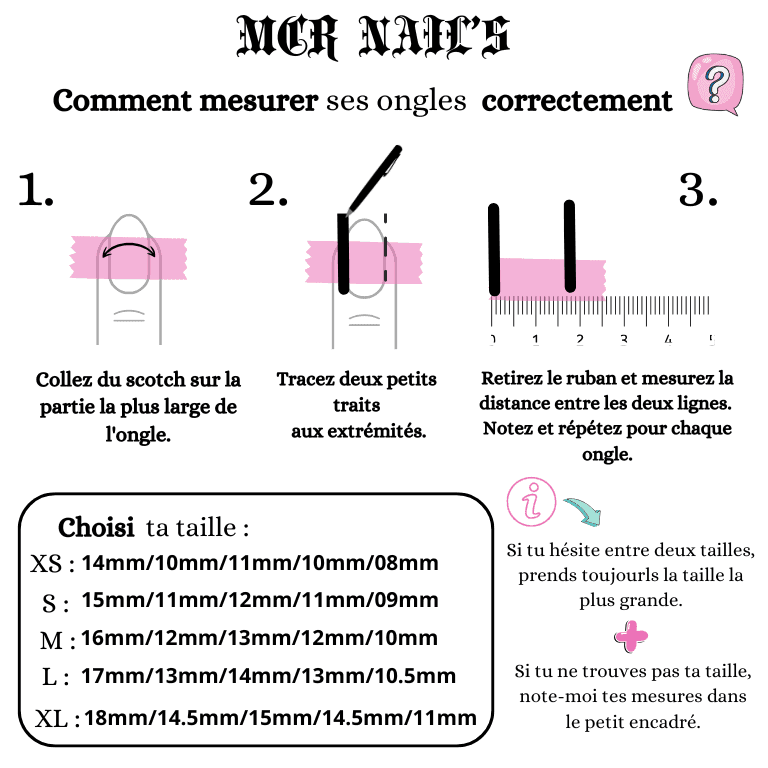 guide de msure de prise de taille pour les press on nails faits main etréutilisables 