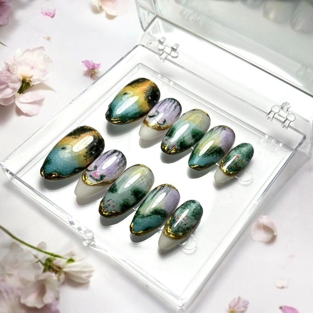 press on nails réutilisables faits main art abstrait portrait 