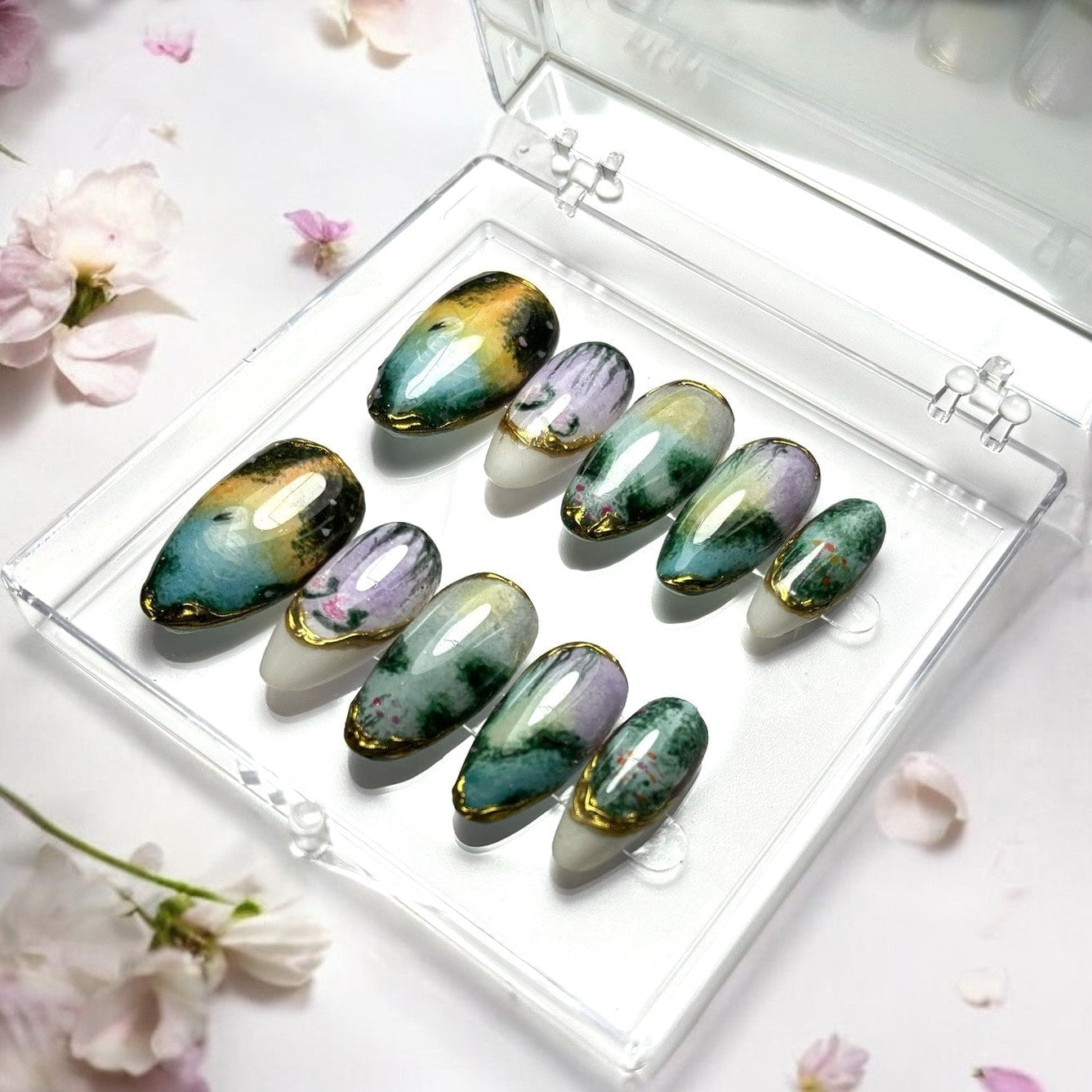 press on nails réutilisables faits main art abstrait portrait 