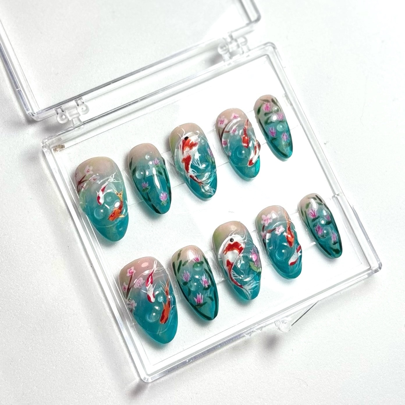 press on nails coréen été poisson 3D nail art lotus